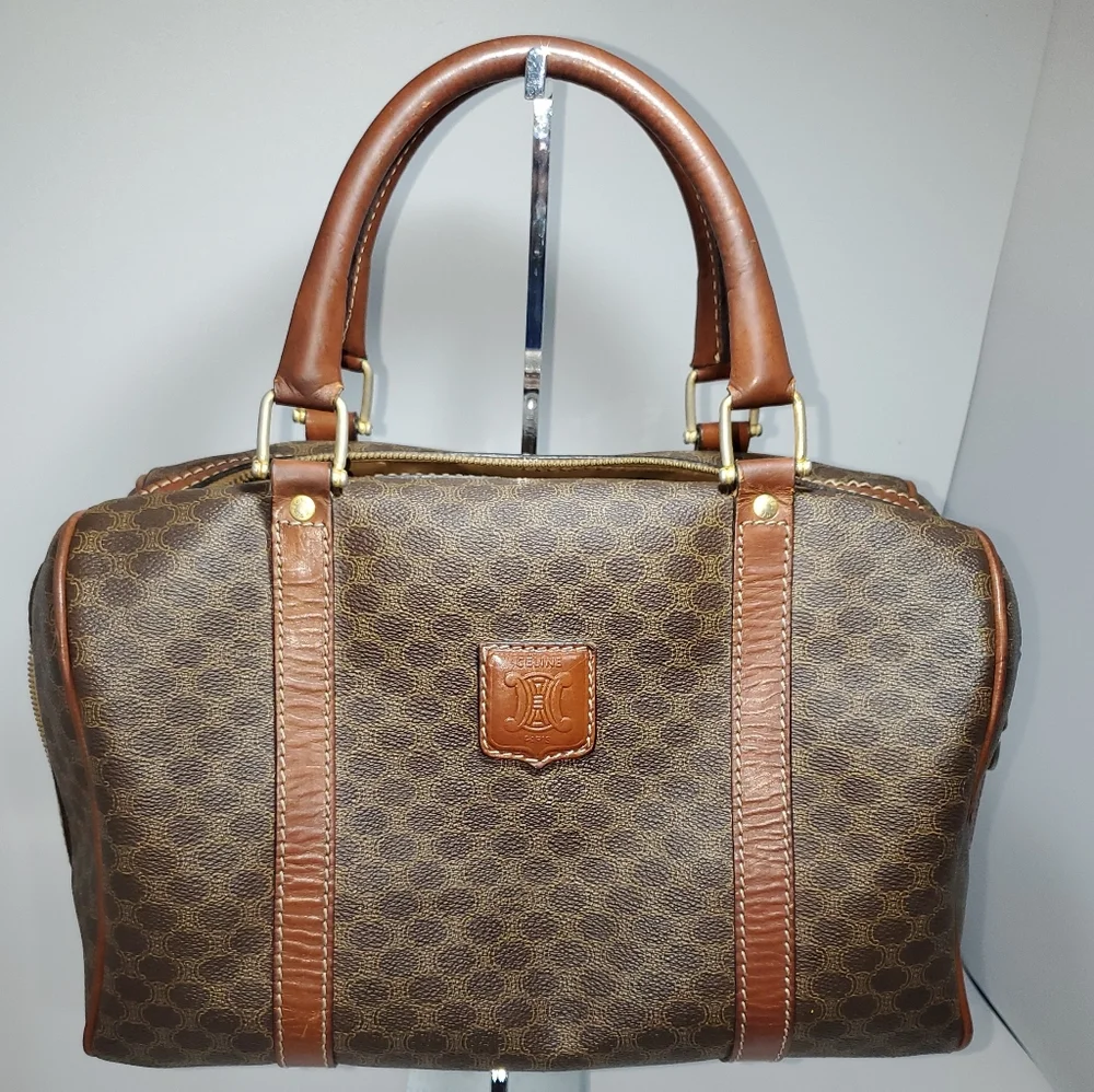 Celine Vintage Boston Bag  in Brown Macadame Coated  Canvas . - Picture 11 of 13